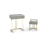 Small Faux Marble Makeup Vanity Set with Vanity Stool Dresser with Drawer in PU Leather Upholstery
