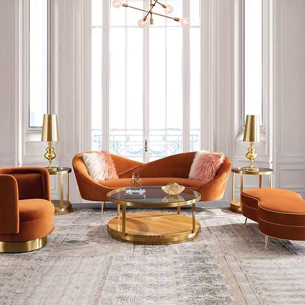 92.9" Modern Orange Velvet Upholstered Large 3Seater Curved Sofa