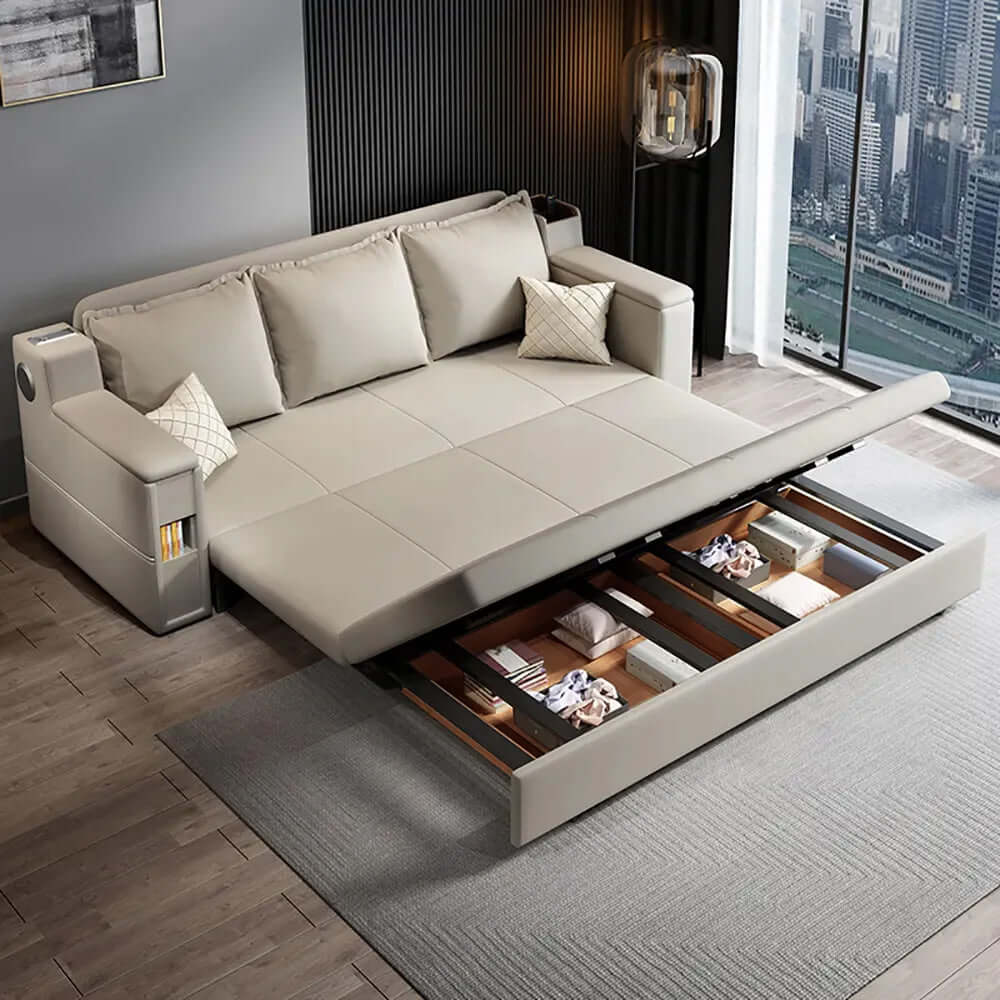 Versatile 82.7" full sleeper sofa with leathaire upholstery, perfect for small space living