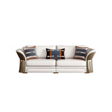 Modern Faux Leather Living Room Sofa Set in Brown & White Set of 3