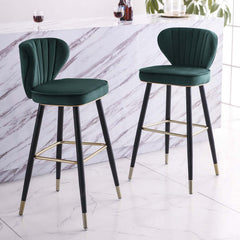 Contemporary backrest barstools in striking blue velvet upholstery set of 3