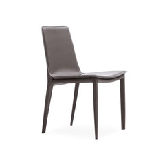 Set of 2 Gray Saddle Leather High Back Dining Chairs - Perfect for Stylish Dining Room Setting