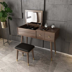 Elegant gray vanity set with fliptop mirror & matching cushioned stool