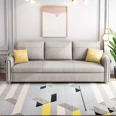 Modern OffWhite Arm Full Sleeper Sofa Bed with Storage & Side Pockets