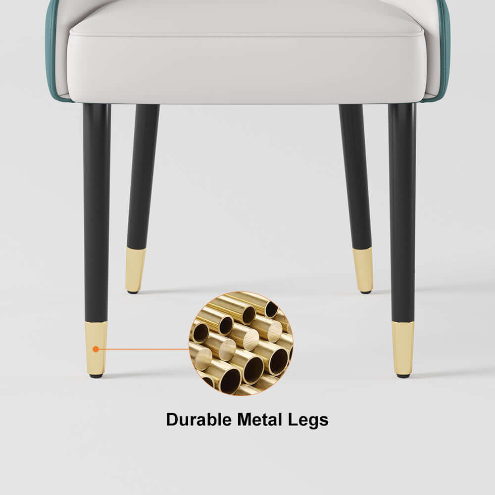 Modern white and orange dining chairs with metal legs, set of 2, made of PU leather for stylish dining room furniture