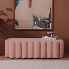 Pink velvet upholstered ottoman bench for end of bed with modern design