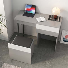 Elegant gray dressing table with mirror and stool for a luxurious and organized makeup space