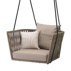 Modern hanging chair with durable rattan material and khaki cushion pillow