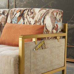 Beige Upholstered Sofa Bed with Gold Metal Frame - Modern Convertible Full Sleeper Furniture