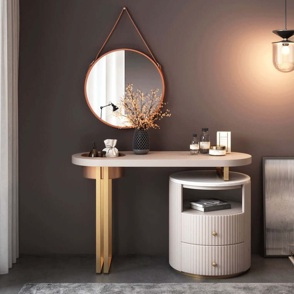 ピンク メイクアップ バニティセット ストレージ ドロワー サイドキャビネット＆ミラー＆スツール付き サブ画像