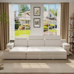 Multifunctional 131 inch sleeper sectional with pull out bed and storage