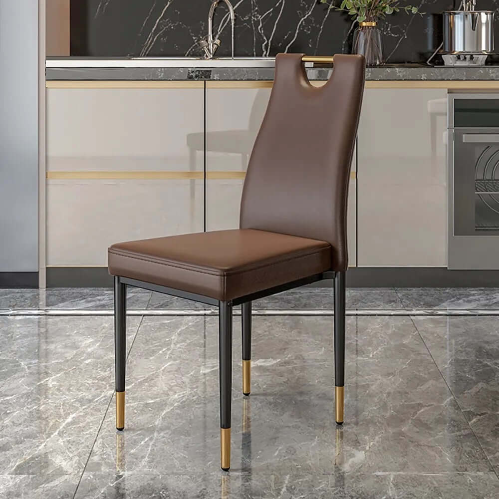 Pair of black dining chairs with stylish upholstered seats and steel legs