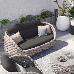 Woven textilene rope sofa with removable cushion in gray