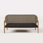 Teak and rattan 3-piece outdoor sofa set with natural wood rocking chair and cushions