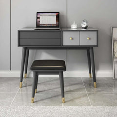 Elegant gray vanity set with fliptop mirror & matching cushioned stool