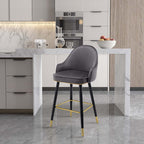 Deep Gray Velvet Counter Height Bar Stool with Footrest front view set of 2