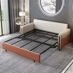 Contemporary white and orange sleeper sofa with LeathAire material