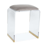 Elegant gray acrylic ottoman vanity stool with clear and gold elements