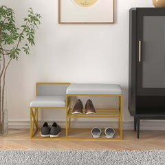 Fashionable white and gold PU leather bench seat for entryway decor