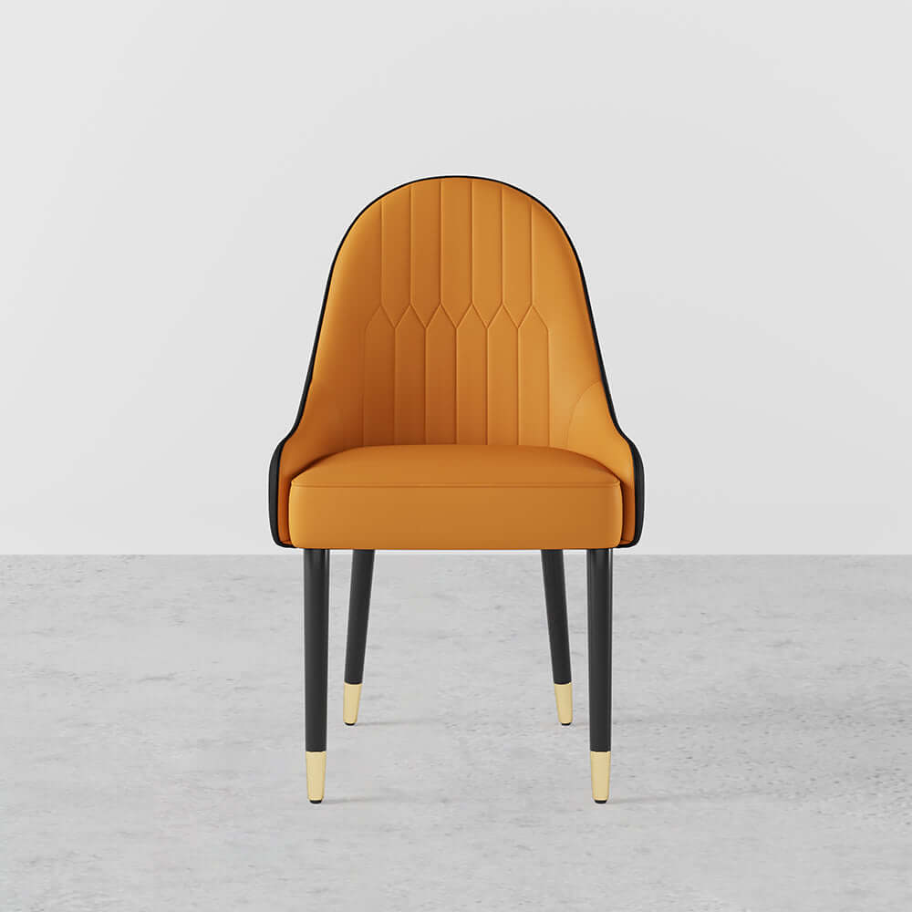Sleek white and orange dining chairs with metal legs, set of 2, constructed from PU leather for trendy dining space