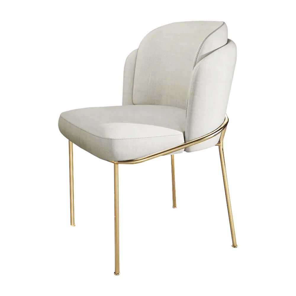 Modern cotton & linen upholstered chair in white with stunning gold finish