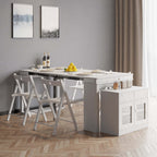 Contemporary walnut and gray dining set with extendable table, 4 chairs, and stylish storage sideboard