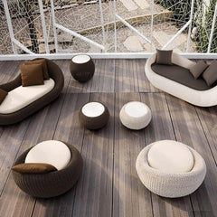 Woven Rattan Sofa with Cushion & Pillow and Curved Back, Perfect for Outdoor Relaxation and Entertaining on Patio