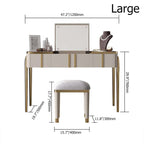 Elegant champagne makeup vanity mirror and stool combo for chic dressing table setup