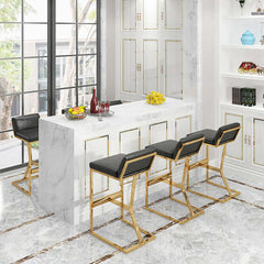 Contemporary White PU Leather Bar Stool with Gold Legs and Footrest for Comfortable Seating