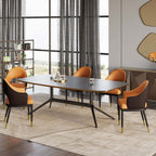 Modern Orange and Coffee PU Leather Dining Chair Set of 2 with Open Back and Arms