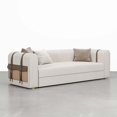 Contemporary white full sleeper sofa bed with side storage, 87 inches