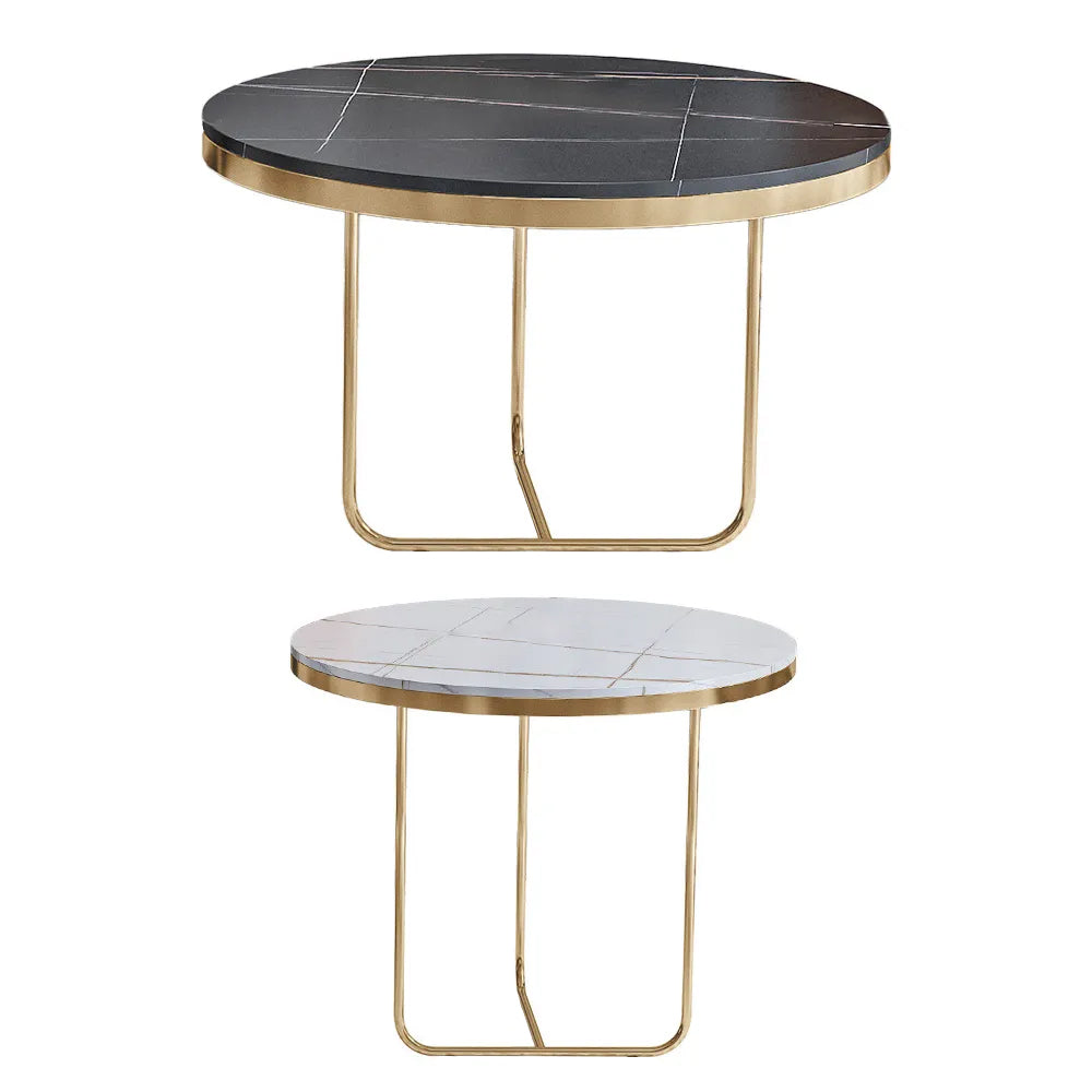 Modern Nesting Coffee Table Set 2Piece Black and White Stone Top Gold Base