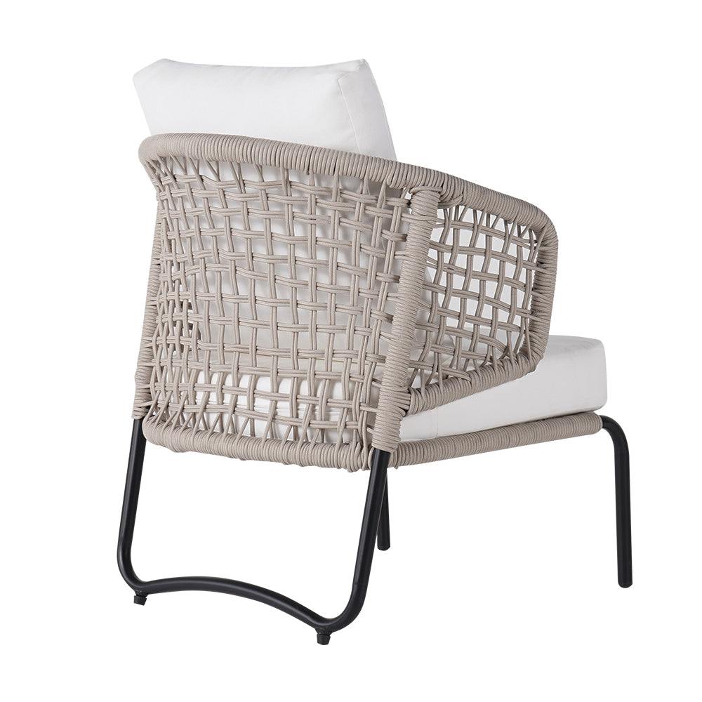 Modern Aluminum & Rope Outdoor Sofa Patio Chair Set with Ottoman in White & Black