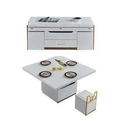 Contemporary white coffee table set with lift top, storage, and extendable accent table