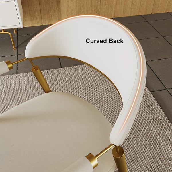 Set of 2 Curvice white PU leather dining chairs with curved back and stainless steel arms
