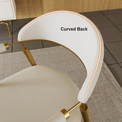 Set of 2 Curvice white PU leather dining chairs with curved back and stainless steel arms