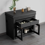 Modern extendable dining table with 4 chairs and rectangle storage sideboard in elegant walnut and gray finish