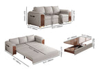 Functional 94.5" gray pull out sofa bed convertible LeathAire sleeper with lifttop coffee table