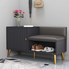 Upholstered contemporary white shoe rack bench with storage cabinet and shelf for hallway