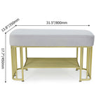 Luxurious green velvet storage bench with sturdy golden frame and convenient shelves
