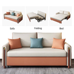 Stylish 59 inch white & orange sofa convertible with LeathAire upholstery