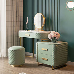 Elegant green makeup vanity set with expandable dressing table and stool