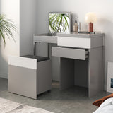 Gray Makeup Vanity with Mirror Foldable Dressing Table with Stool & Hidden Drawer