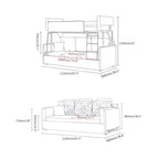 Convertible folding wood bunk bed sleeper with gray, blue, and khaki cushions included