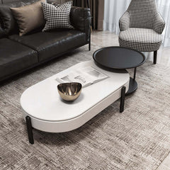 Sleek white and black lacquer coffee table and side table set with convenient lift top and storage