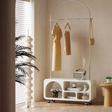 Art Deco Entryway Hall Tree with Storage Bench with Wheel in White & Silver