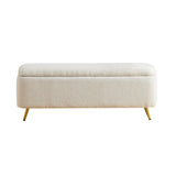 Modern Bedroom Boucle White Bench Upholstered Ottoman with Storage & Gold Legs
