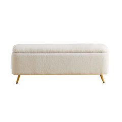 Functional White Bench Ottoman with Gold Legs and Storage