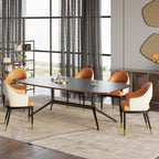 Modern Orange & Coffee PU Leather Dining Chair Set of 2 Open Back with Arms