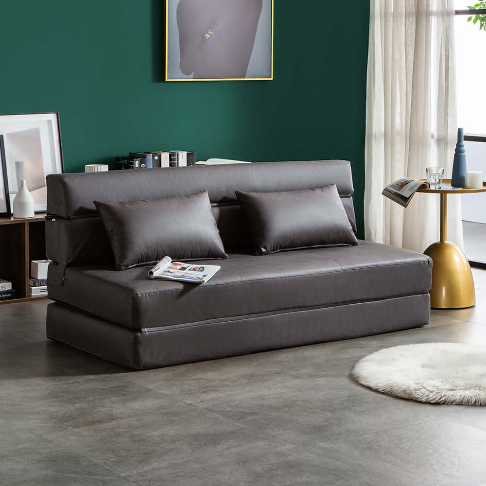 53.5 inch Leathaire Sleeper Sofa in Gray with Tight Back Convertible Sofa for modern living room decor メイン画像